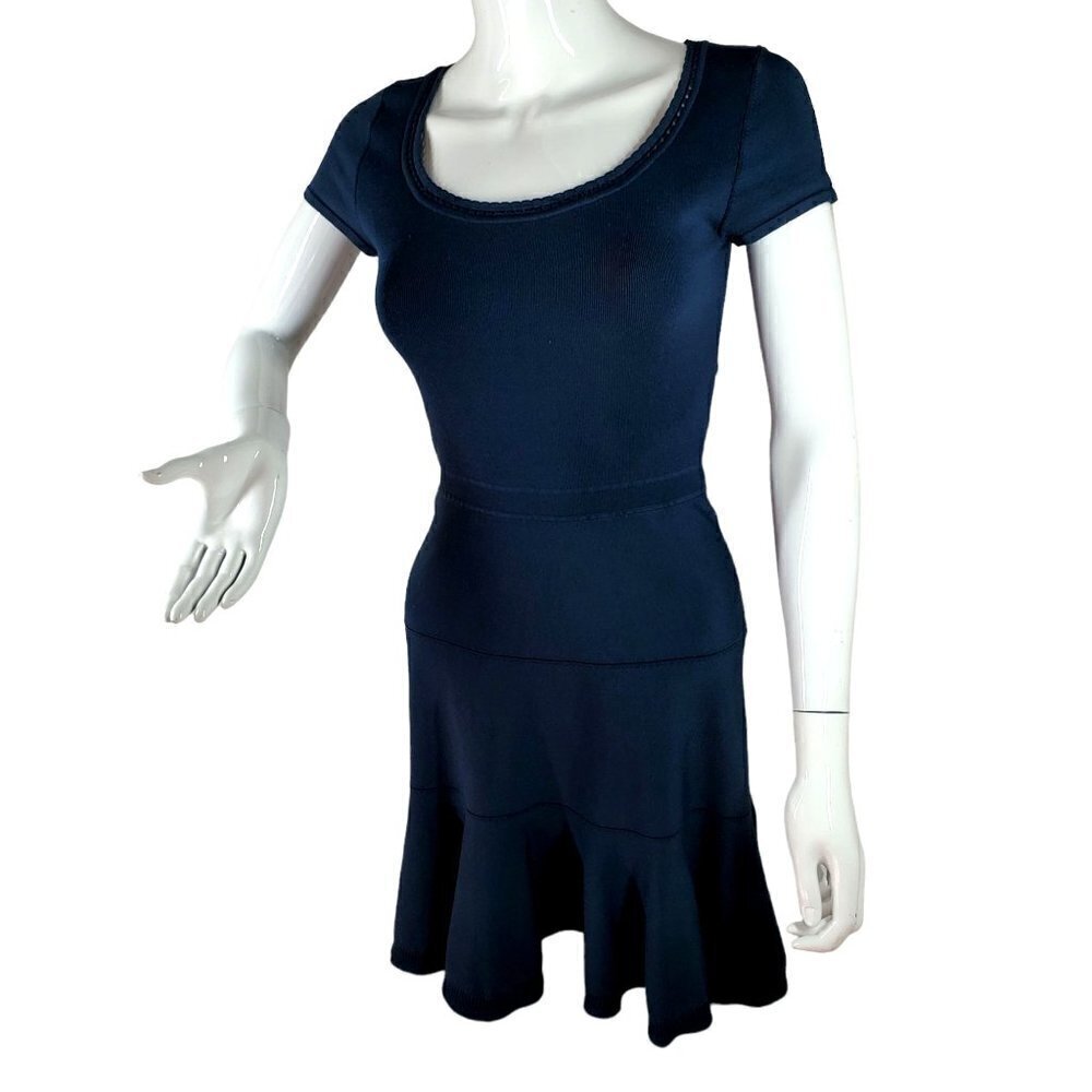 Y2K Diane Von Furstenberg Knit Dress Blue Fit Flare Scoop Neck Cap Slv Women S/M
